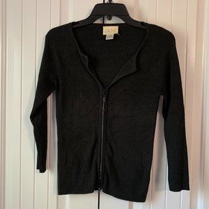 Cache Silk Vintage Sweater Bling Double End Zip Up Closure Black Medium
